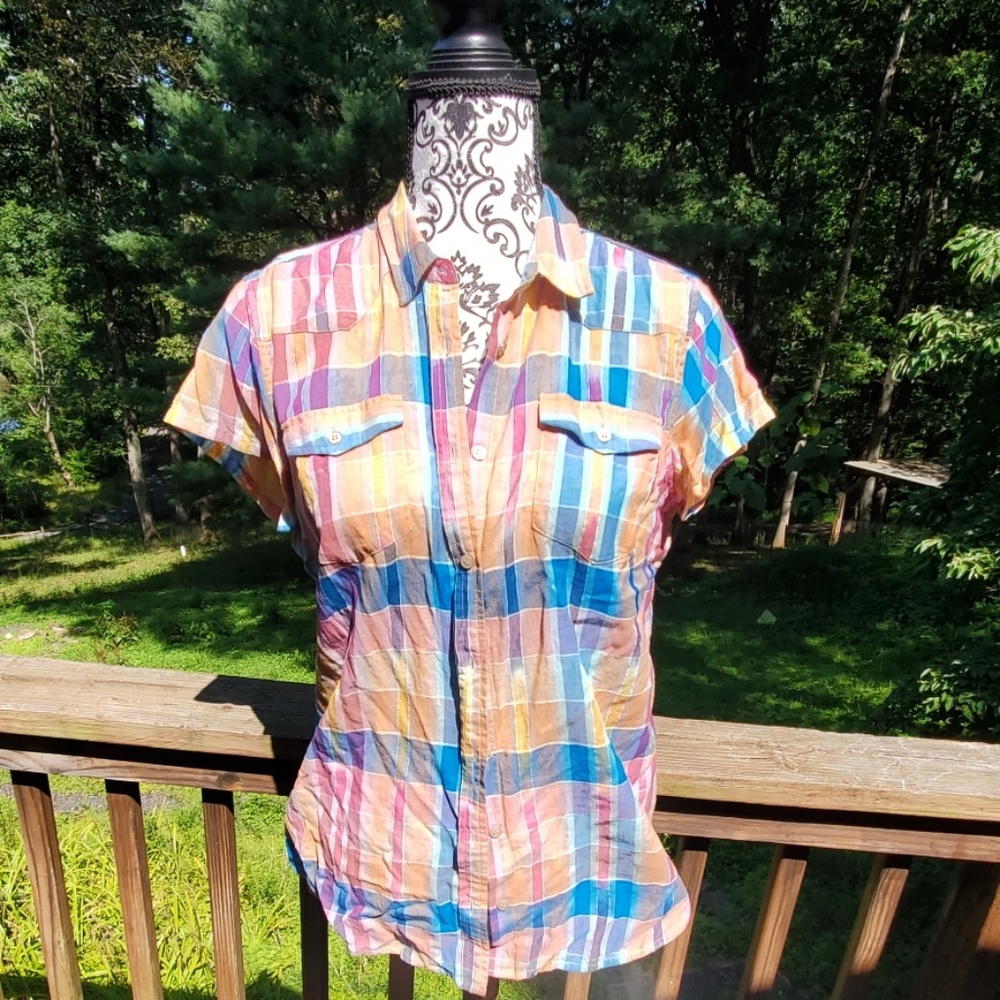 Pink/Blue Plaid Button Shirt